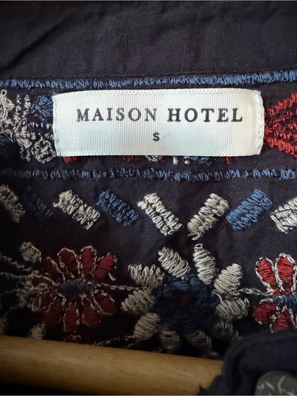 Maison Hotel Embroidered 100% Cotton Blouse - Black - Size S - Picture 2 of 7
